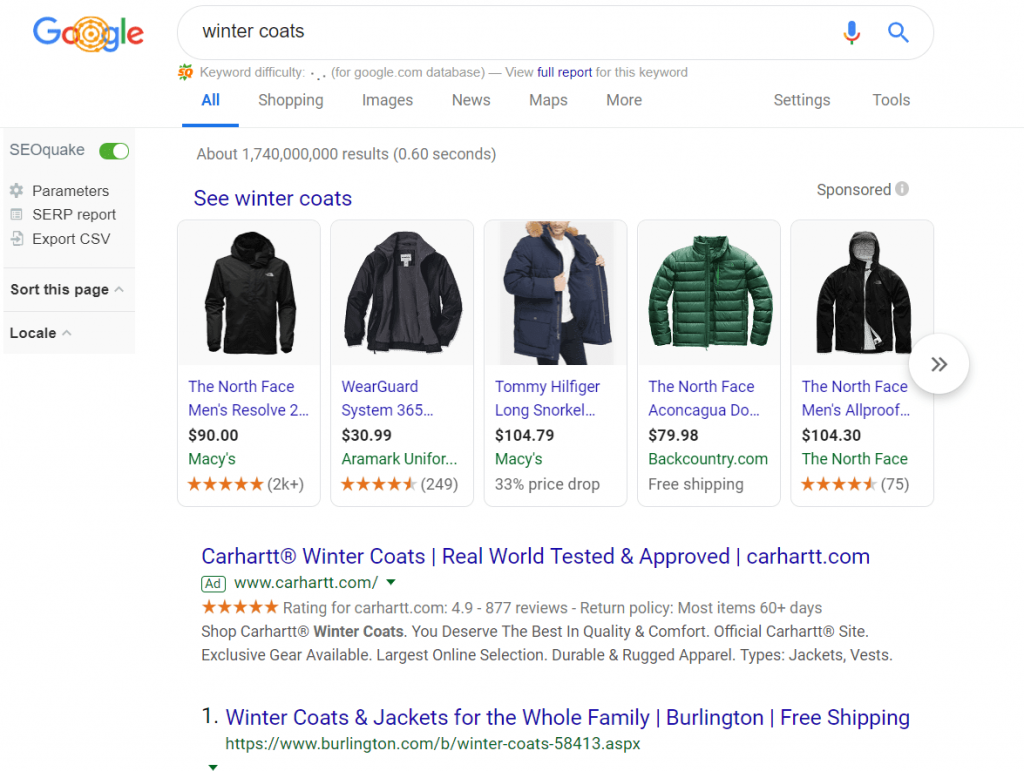 Shopping campaign example (winter coats)
