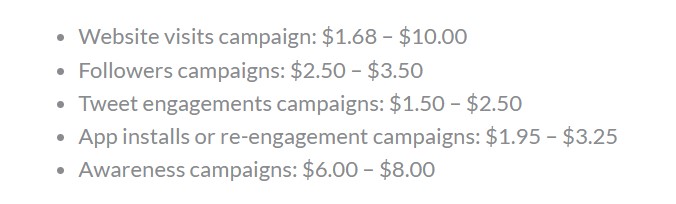 Twitter advertising campaign types and their cost