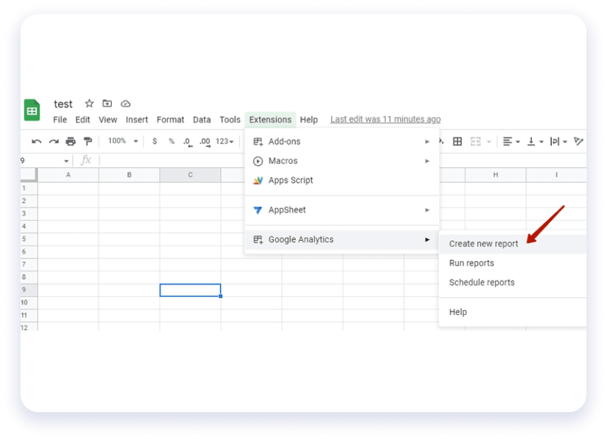Create a new report in Google Sheets