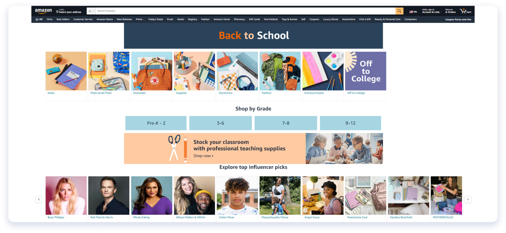 Amazon Back to school page