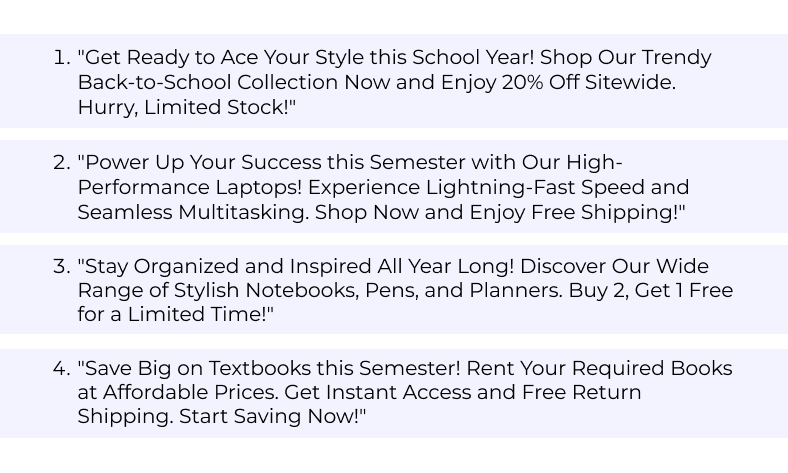 Examples of back to school ad copies
