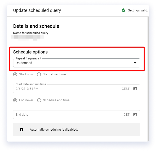 On-demand scheduled query