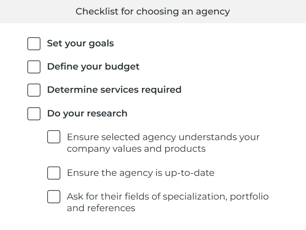 Checklist before choosing a digital agency